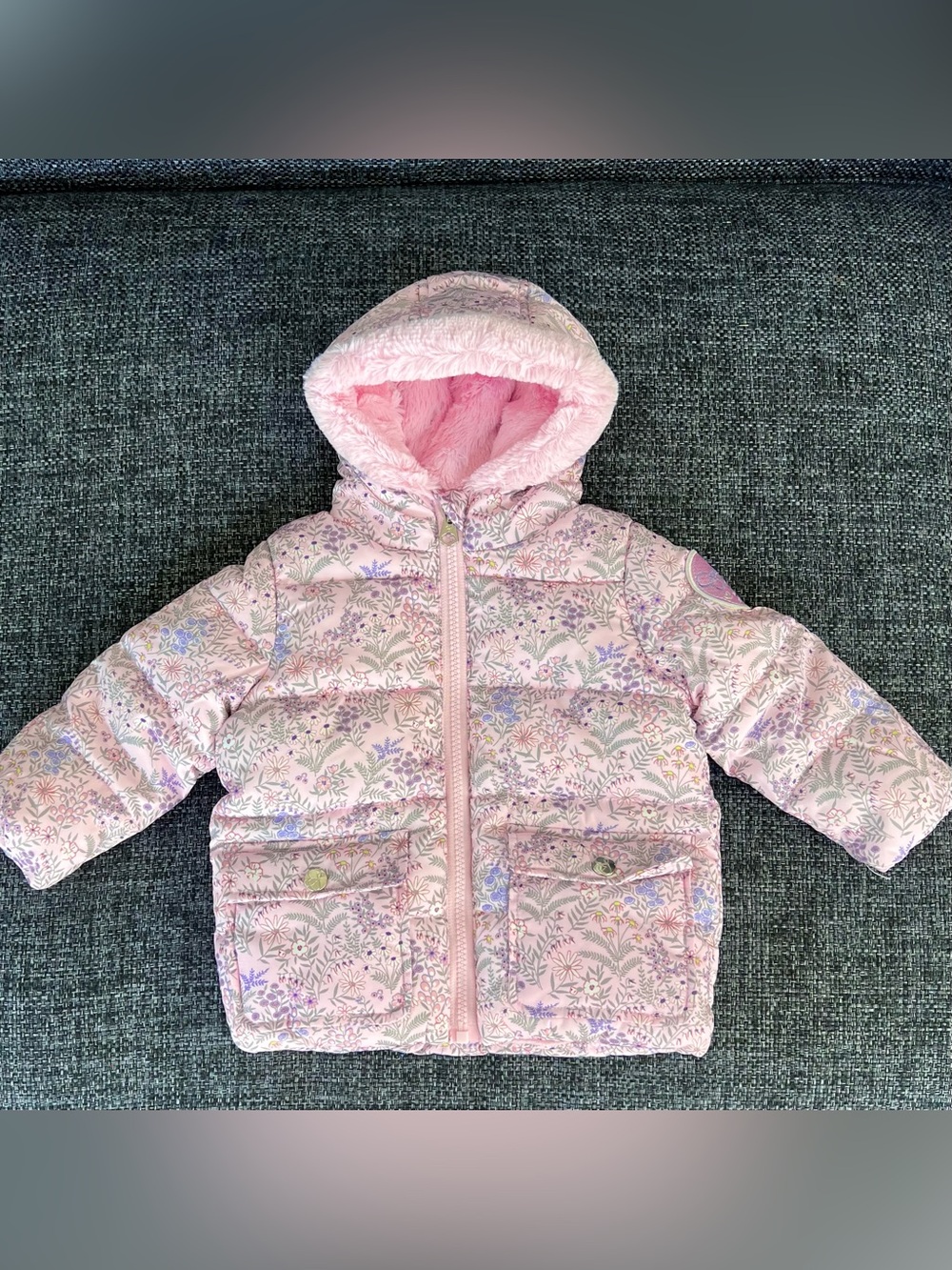NWOT Jessica Simpson Girls Pink Floral Puffer Coat Size 12 Months